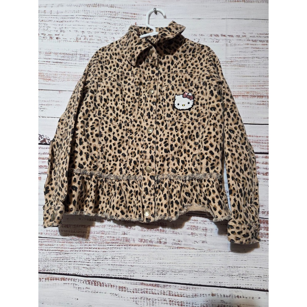 365 Kids Garanimals Hello Kitty Leopard Print Peplum Denim Jacket Girls Size 7